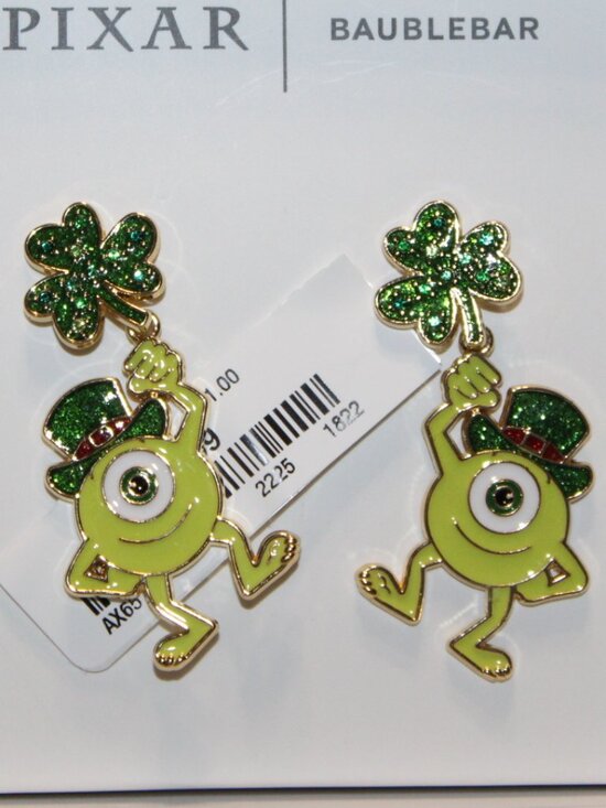 BaubleBar Jewelry - NWT BaubleBar Mike Wazowski St Patrick's day earrings